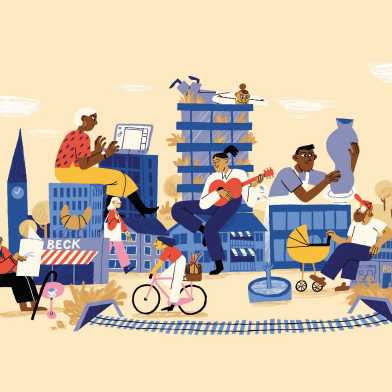 Graphic of a 10-minute neighbourhood. Illustrated by Justine Klaiber, Team Tumult